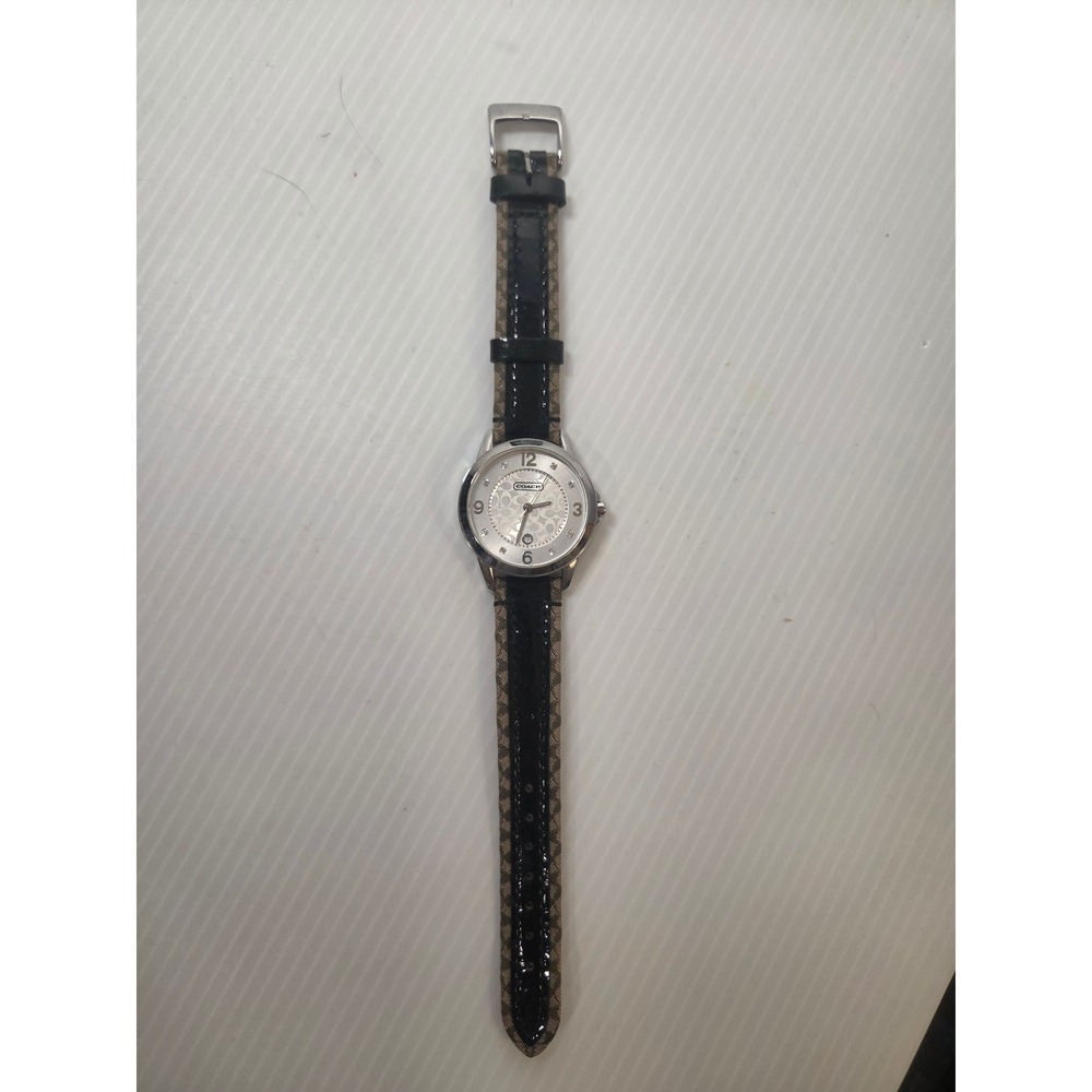 Coach Legacy Watch 8.25" Silver Beige Black Fair 14501459 Needs Battery***